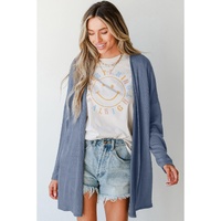 Ashleigh Blue Solid Color Rib Knit Open Front Tunic Cardigan - M thumbnail
