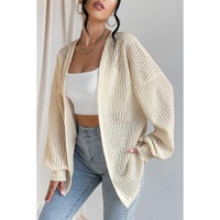 Beige Textured Lantern Sleeve Open Kimono - S thumbnail