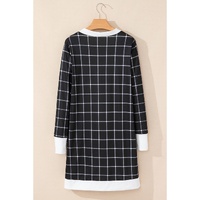 Black Plaid Colorblock Edge Open Cardigan with Pocket - M thumbnail
