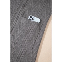 Medium Grey  Solid Textured Open Front Cardigan with Pocket - L thumbnail