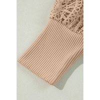 Parchment Lace Patchwork Ribbed Knit Open Front Duster Cardigan - L thumbnail