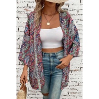 Red Paisley Print Open Front Kimono - L thumbnail