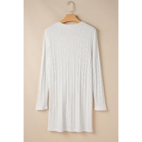 White Solid Color Ribbed Button up Tunic Cardigan - S thumbnail
