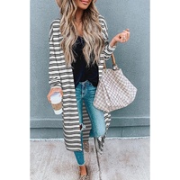 Black Stripe Print Open Front Duster Cardigan - M thumbnail