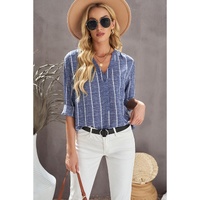 Azura Exchange Striped V Neck Pocket Long Sleeve Top - S thumbnail