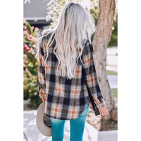 Black Oversize Rounded Hem Plaid Shacket with Slits - S thumbnail