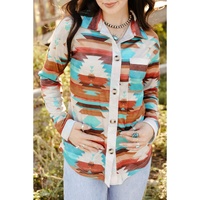 Azura Exchange Multicolor Aztec Print Long Sleeve Shirt - S thumbnail