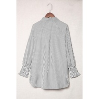 Azura Exchange Striped Boyfriend Shirt with Smocked Cuffs and Pocket - L thumbnail