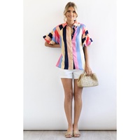 Azura Exchange Striped Puff Sleeve Buttoned Shirt - L thumbnail