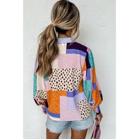 Azura Exchange Button Front Cuffed Sleeve Shirt with Mixed Print - M thumbnail