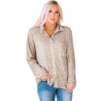 Azura Exchange Sequin Collared Bust Pocket Buttoned Shirt - M thumbnail
