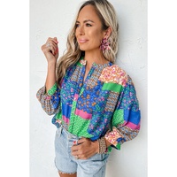 Azura Exchange Floral Patchwork Print Puff Sleeve Shirt - XL thumbnail