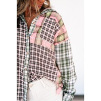 Azura Exchange Plaid Patchwork High Low Oversized Shirt - M thumbnail