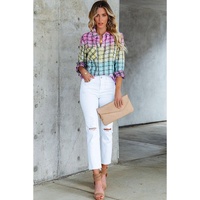 Azura Exchange Vibrant Tie Dye Plaid Button Up Shirt - L thumbnail