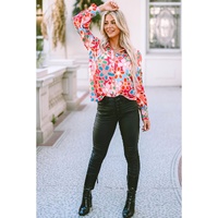 Azura Exchange Floral Print Bubble Sleeve Shirt - L thumbnail