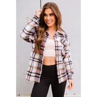 Azura Exchange Pink Geometric Plaid Print Pocketed Shacket - S thumbnail