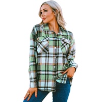 Green Geometric Plaid Print Pocketed Shacket - XL thumbnail