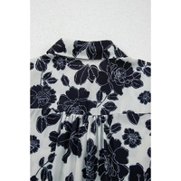 Black Floral Bubble Sleeve Casual Shirt - L thumbnail