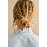 Sky Blue Stripe Frilled Trim Button Up Long Sleeve Shirt - M thumbnail