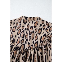 Light French Beige Oversized Leopard Print Balloon Sleeve Casual Shirt - 2XL thumbnail