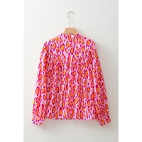Rose Red Oversized Leopard Print Balloon Sleeve Casual Shirt - XL thumbnail