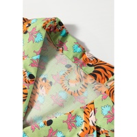 Green Tiger Floral Printed Collared V Neck Casual Shirt - L thumbnail
