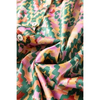 Dark Green Abstract Print Half Sleeve Button up Loose Shirt - S thumbnail