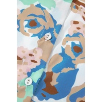 Multicolour Floral Print Ricrac Trim Collared Puff Short Sleeve Shirt - XL thumbnail