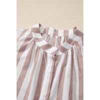 Khaki Stripe Casual Button Down Sleeveless Shirt - L thumbnail
