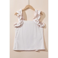 Oatmeal Solid Ruffle Trim Sleeveless Top - L thumbnail