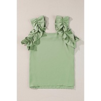 Smoke Green Solid Ruffle Trim Sleeveless Top - L thumbnail