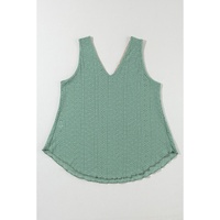 Mist Green Lace Crochet Splicing V Neck Loose Fit Tank Top - L thumbnail