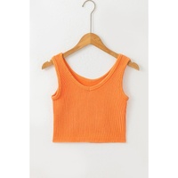 Grapefruit Orange Ribbed Seamless Cropped Tank Top - L thumbnail