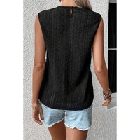 Black Guipure Lace Crochet Keyhole Back Tank Top - M thumbnail