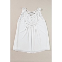 White Bohemian Crochet Patchwork Sleeveless Tunic - S thumbnail
