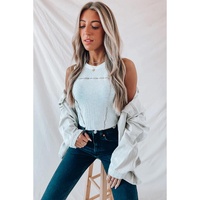 White Contrast Seams Ribbed Tank Top - L thumbnail
