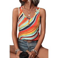 Multicolour Wavy Striped Buttoned V Neck Tank Top - S thumbnail