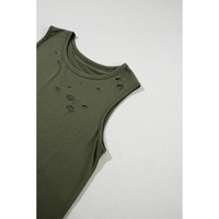 Jungle Green Solid Color Distressed Holes Crew Neck Tank Top - L thumbnail