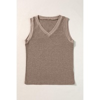 Simply Taupe Ribbed V Neck Tank - L thumbnail