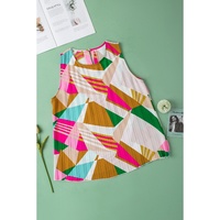 Multicolour Geometric Printed Pleated Shift Tank Top - S thumbnail