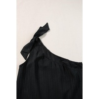 Black Textured Bowknot One Shoulder Tank Top - XL thumbnail