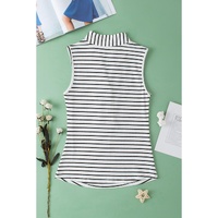 White Striped V Neck Buttoned Tank Top - XL thumbnail