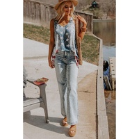 Blue Vintage Washed Flag Print Shift Tank Top - L thumbnail