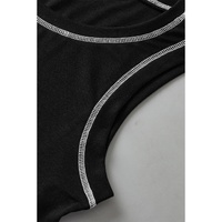 Black Contrast Stitch Round Neck Sleeveless Top - S thumbnail