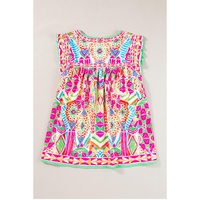 Orange Geometric Print Ruffled Trim Tank Top - M thumbnail
