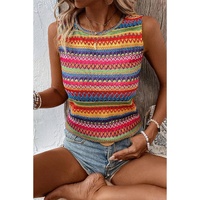Yellow Ethnic Wavy Pattern Round Neck Sleeveless Top - S thumbnail