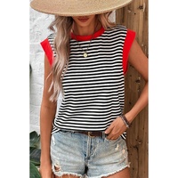 Black Stripe Colorblock Edge Round Neck Tank Top - XL thumbnail