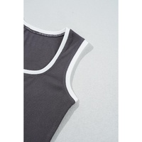 Carbon Grey Ribbed Knit Colorblock Edge U Neck Slim Fit Tank Top - L thumbnail