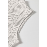 White Solid Color Wavy Textured Round Neck Tank Top - M thumbnail