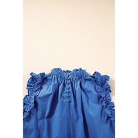 Sky Blue Frilled Neck Ruffled Armholes Buttoned Back Tank Top - L thumbnail